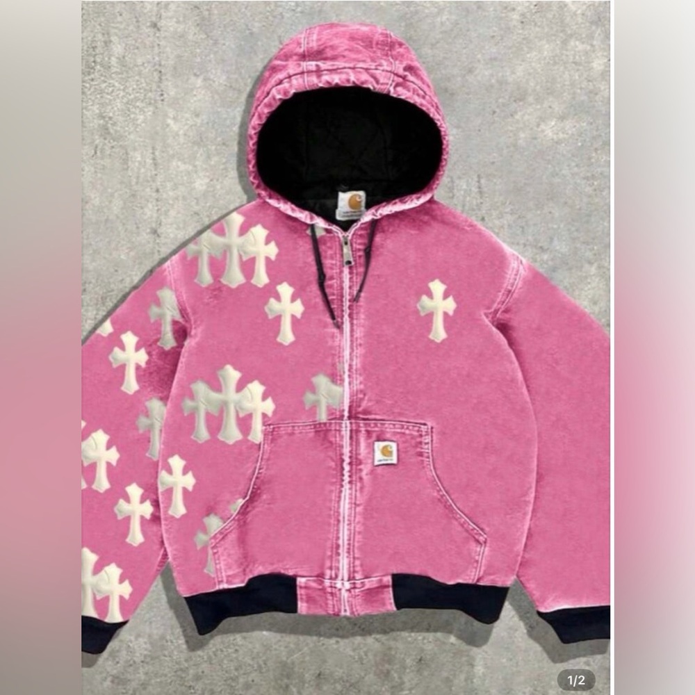 Carhartt Pink and Cream Cross Hoodie